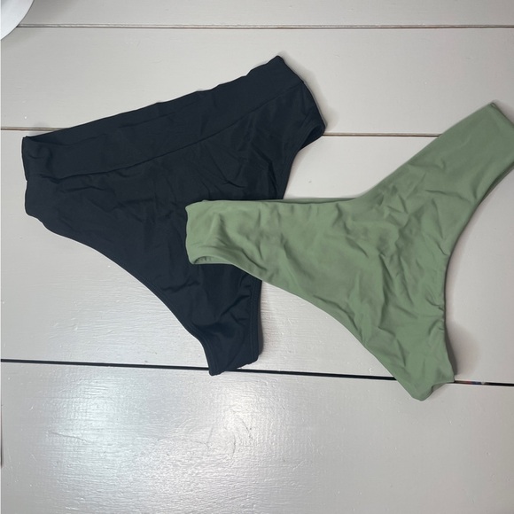 Bundle lot of 2 Swim Bottoms Size XL Cheeky Bottoms Bikini Black Olive Green - Picture 3 of 6